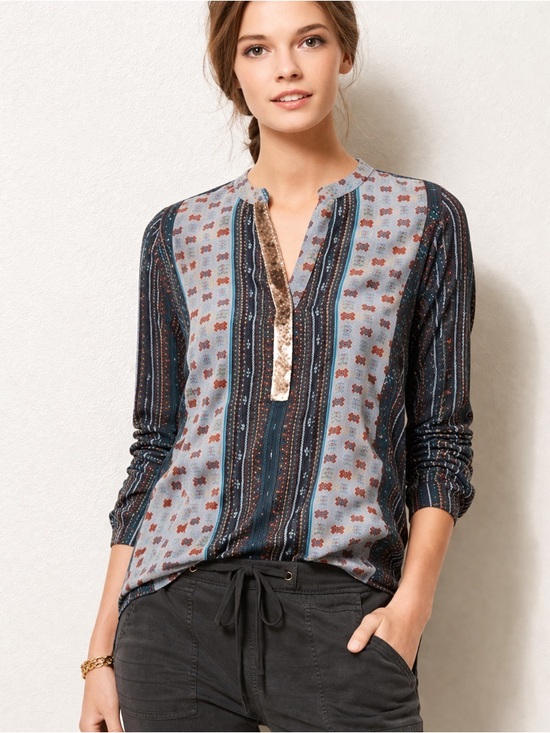 Anthropologie Tops - Anthropologie Tiny Devas Aztec Print Peasant Top Sequin Neckline Boho Size S